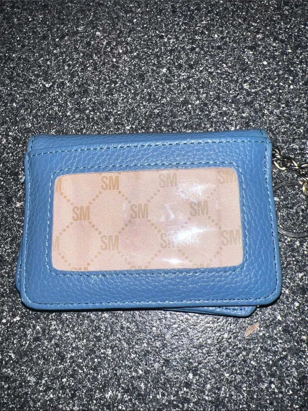 Steve Madden Bfold Clip On Card Case Wallet with Keyring in a blue textured pebb